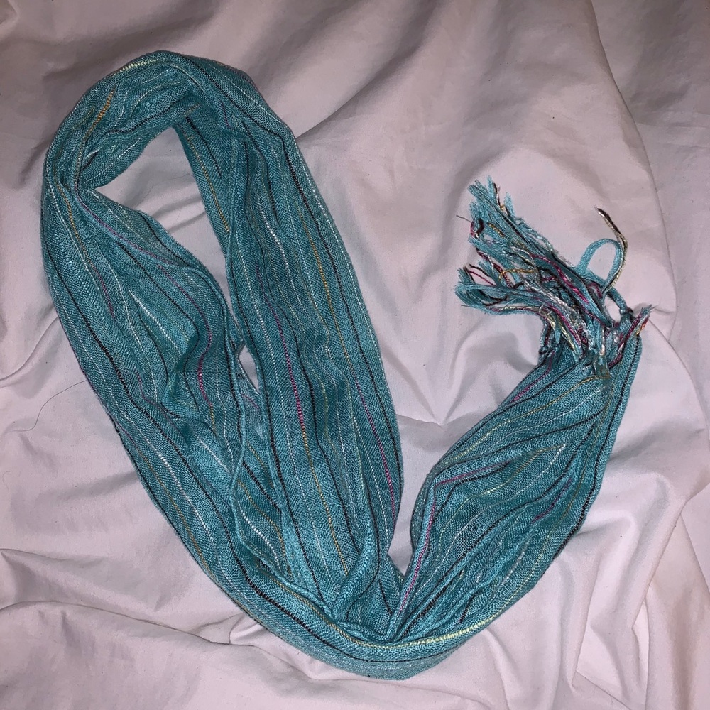 Girls Teal Scarf with Stripes and Fringe